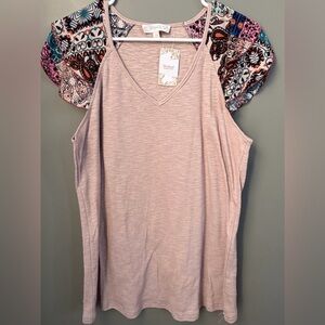 Weekend Suzanne Betro Cream Top with Patterned short sleeves sz L New